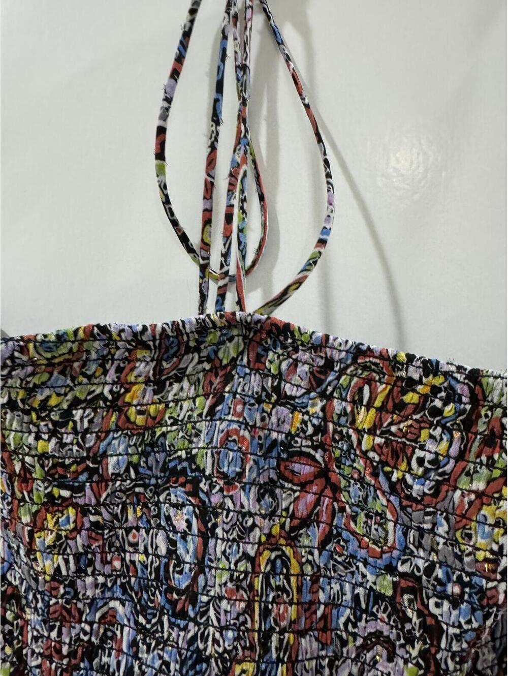 Aqua Paisley Smocked Halter Midi Dress Small Boho - Picture 6 of 9